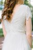 Moderno Vestido de Novia de Camiseta de Escote redondo de Manga corta con Cintas - 3