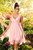 Robe demoiselle d'honneur a-ligne avec chiffon de lotus de col en v avec zip - 1