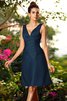 Robe demoiselle d'honneur plissage courte naturel avec fronce de col en v - 10
