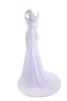 Moderno Vestido de Novia de Pura espalda de Barco de Botón - 8