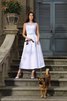 Robe de mariée distinguee manche nulle arrivée au cheville a-ligne col en bateau - 1