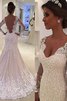 Abito da sposa v-scollo elegante lungo fantastico con maniche lunghe a terra - 1