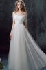 Abito da Sposa con Mezze Maniche A-Line Lungo in Tulle in pizzo con Increspato - 1