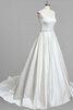 Robe de mariée en organza de col en v jusqu'au sol avec sans manches avec perle - 2