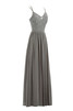 Chiffon natürliche Taile Perlenbesetztes formelles schlichtes Abendkleid mit Bordüre - 4
