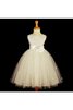 Robe de cortège enfant plissé en tulle avec sans manches avec fleurs col u profond - 1