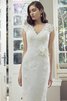 Kurze Ärmeln V-Ausschnitt Etui Spitze bodenlanges Brautkleid mit Applike - 3