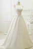 Satin Chiffon Paillette Tüll Brautkleid mit Schaufel Ausschnitt mit Bordüre - 3