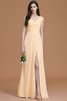 Robe demoiselle d'honneur naturel ruché avec chiffon ligne a manche nulle - 12
