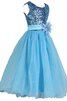 Robe de cortège enfant pailleté textile en tulle col u profond a-ligne avec zip - 4