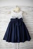 Robe de cortège enfant naturel manche nulle a-ligne larges bretelles avec chiffon - 1