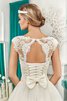 Robe de mariée avec manche courte a-ligne decoration en fleur en tulle de col bateau - 3