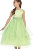 A-Line Perlenbesetztes Satin Tüll Bateau Blumenmädchenkleid mit gekappten Ärmeln - 3