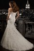 Robe de mariée de traîne mi-longue avec fronce cordon de sirène avec fleurs - 2