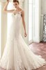 Vestido de Novia en Encaje de Apliques de Plisado de Cola Corte de Escote redondo - 1