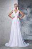 Clasico Vestido de Novia en Gasa de Abalorio de Cola Catedral de Escote en V - 3