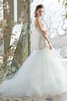 Abito da Sposa Cuore in Tulle Senza Maniche A-Line Spazzola Treno Schiena Nuda - 1