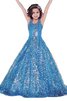 Duchesse-Linie Normale Taille Bodenlanges Blumenmädchenkleid aus Paillette mit Blume - 1