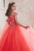 Perlenbesetztes Normale Taille Tüll Duchesse-Linie Blumenmädchenkleid mit Blume - 2