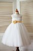 Schaufel-Ausschnitt A Linie Prinzessin Blumenmädchenkleid mit Blume ohne Ärmeln - 2