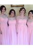 Normale Taille Ärmelloses Prinzessin Schaufel-Ausschnitt Bodenlanges Brautjungfernkleid - 1