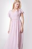 Robe demoiselle d'honneur facile longueru au niveau de sol en chiffon ruché de col en v - 4