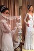 Robe de mariée de traîne courte en tulle avec manche longue v encolure collant - 1