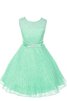 Robe de cortège enfant ligne a col ras du cou manche nulle avec décoration dentelle - 1
