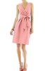 Robe demoiselle d'honneur courte avec nœud a-ligne v encolure en satin - 1