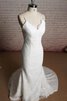 Normale Taille Meerjungfrau V-Ausschnitt Reißverschluss Spitze Brautkleid mit Bordüre - 3
