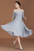 Schön Kurze Ärmeln A-Linie Wadenlanges Brautjungfernkleid aus Chiffon - 5