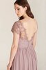 Robe demoiselle d'honneur plissage ruché avec chiffon decoration en fleur col en v foncé - 2