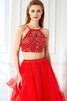 Natürliche Taile Spaghetti Träger Anständiges Abendkleid aus Tüll mit Perlen - 5