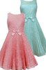 Robe de cortège enfant plissage avec nœud à boucles manche nulle avec décoration dentelle - 1