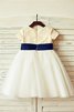 Kurze Ärmeln Reißverschluss Prinzessin A-Linie Tüll Blumenmädchenkleid - 2