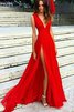 Vorne geschlitztes plissiertes Ärmelloses sexy bodenlanges Ballkleid aus Chiffon - 1
