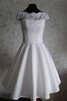 Robe de mariée nature simple col en v foncé avec perle avec manche épeules enveloppants - 1