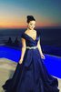 Robe de bal naturel longue en satin de col en v de traîne courte - 1