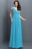 Robe demoiselle d'honneur plissage longue jusqu'au sol de col en v avec chiffon - 3