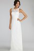 Robe demoiselle d'honneur manche nulle jusqu'au sol col ras du cou avec décoration dentelle - 4