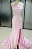 Robe de soirée de traîne courte a-ligne en satin de lotus incroyable - 4