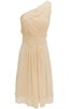 Robe demoiselle d'honneur bref naturel ruché fermeutre eclair d'épaule asymétrique - 12