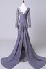 Reißverschluss Spitze V-Ausschnitt bodenlanges langes Brautmutterkleid mit Empire Taille - 2