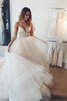 Robe de mariée naturel avec sans manches de mode de bal en tulle de traîne moyenne - 1