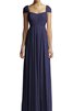 Robe demoiselle d'honneur en chiffon ruché a-ligne avec manche épeules enveloppants - 1