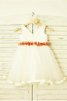 Robe de cortège enfant longueur mollet de princesse avec fleurs a-ligne en tulle - 3