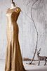 Robe demoiselle d'honneur long naturel en tissu pailleté avec manche courte de col bateau - 2
