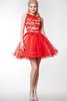 Vestido de 15 años de Corte-A en Encaje de Plisado de Corto de Volante - 1