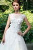 Natürliche Taile Tüll Boot-Ausschnitt langes Brautkleid mit Blume mit Applike - 4