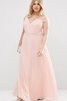 Robe demoiselle d'honneur facile classique en chiffon de col en v avec manche courte - 1